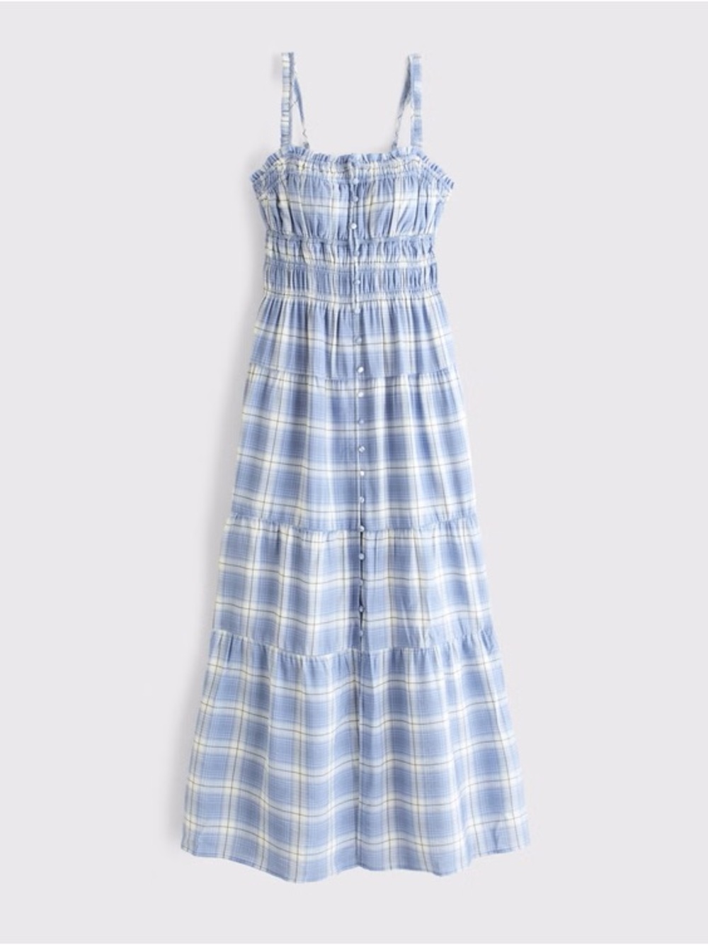Abercrombie & Fitch Pastel Blue Plaid Smocked Maxi Dress